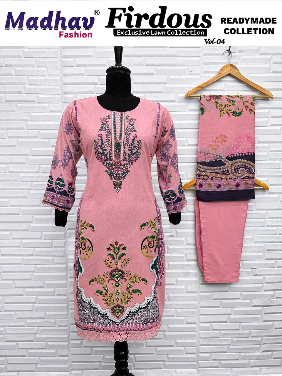 Firdous Vol 4 Madhav Fashion Lawn Cotton Karachi Readymade Suits Wholesaler Gujarat