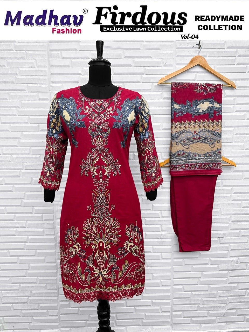 Firdous Vol 4 Madhav Fashion Lawn Cotton Karachi Readymade Suits Wholesaler Gujarat