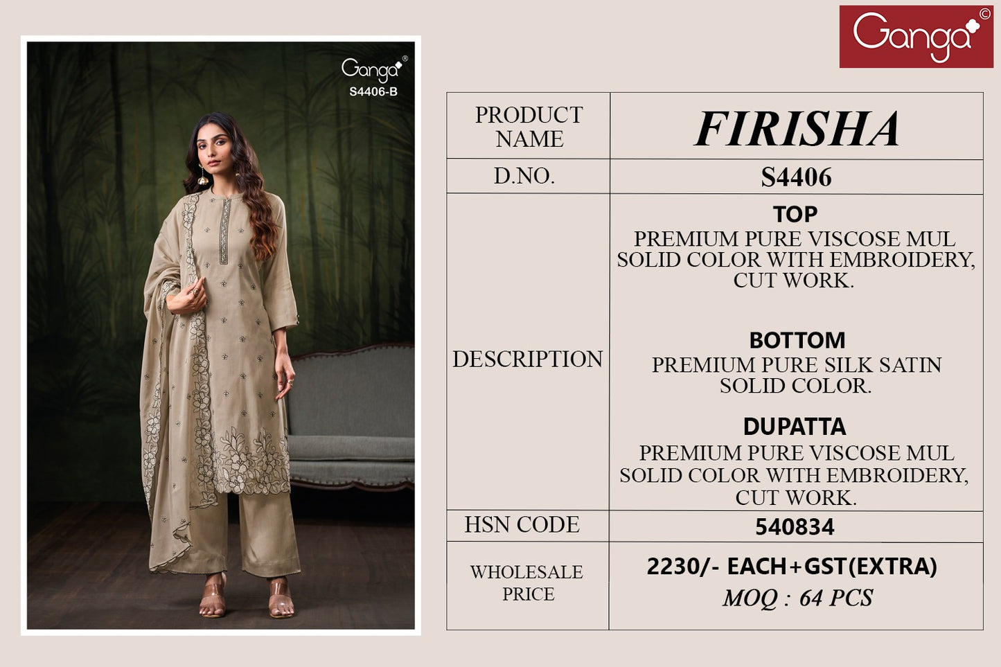 Firisha 4406 Ganga Viscose Plazzo Style Suits Supplier Gujarat