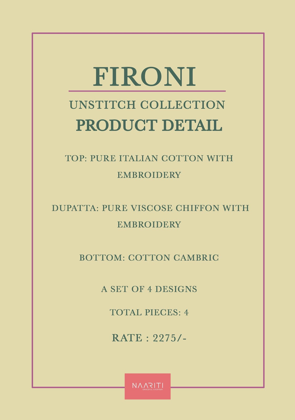 Fironi Naariti Italian Cotton Salwar Suits Exporter India