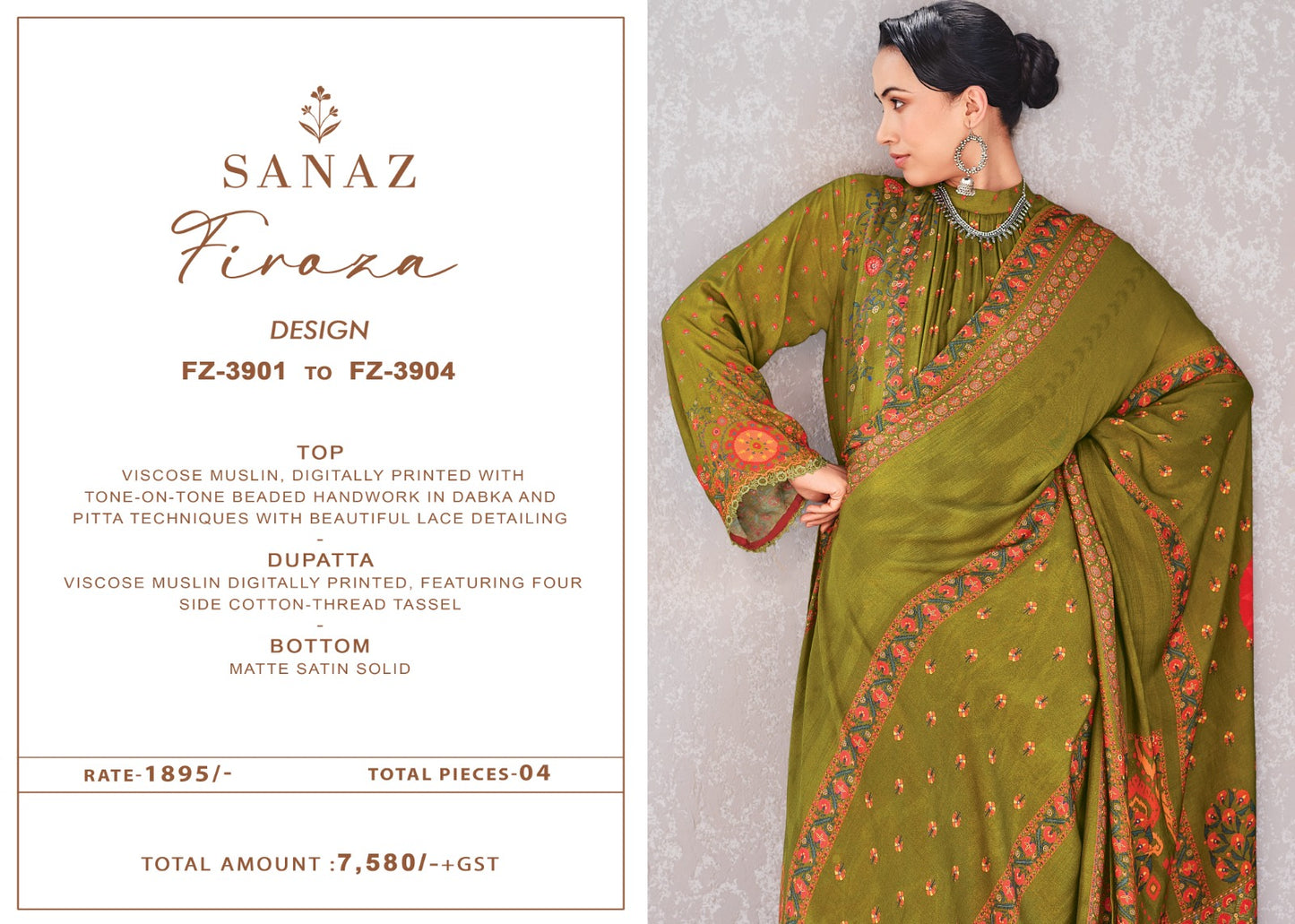 Firoza Sanaz Viscose Muslin Pant Style Suits Exporter Gujarat