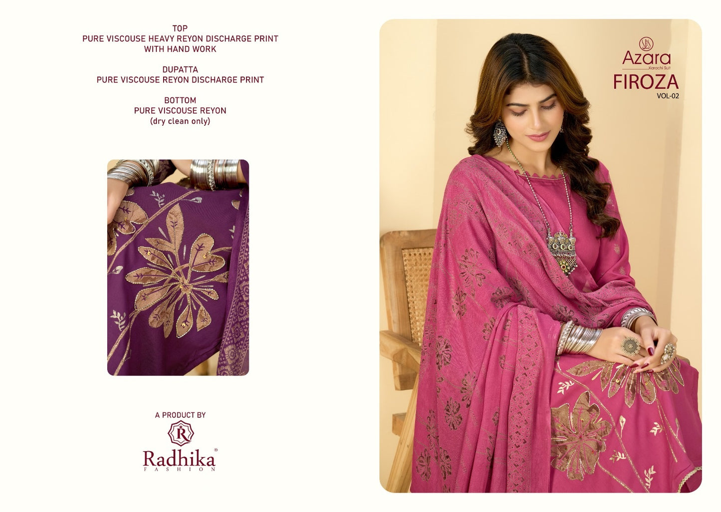 Firoza Vol 2 Radhika Fashion Azara Pure Viscose Karachi Salwar Suits Supplier Gujarat