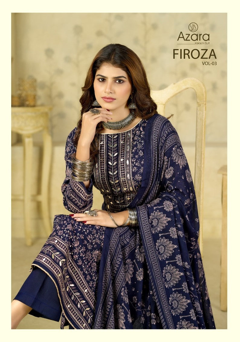 Firoza Vol 3 Radhika Fashion Azara Viscose Reyon Karachi Salwar Suits Wholesale Price