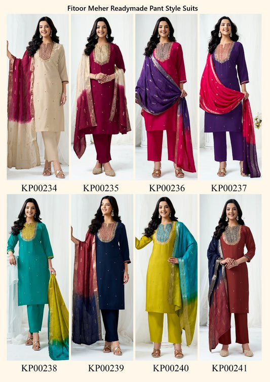 Fitoor Meher Roman Silk Readymade Pant Style Suits Exporter Ahmedabad