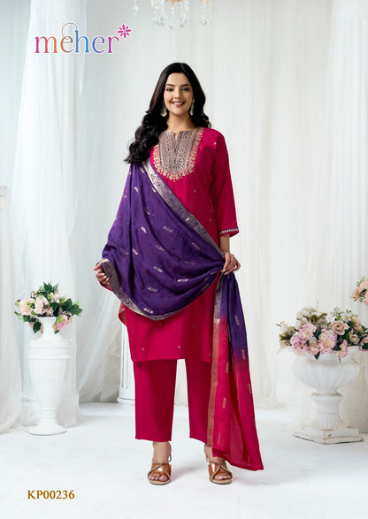 Fitoor Meher Roman Silk Readymade Pant Style Suits Exporter Ahmedabad