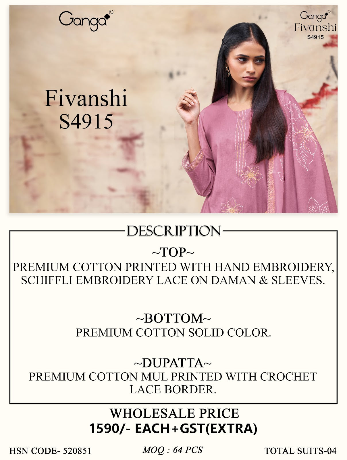 Fivanshi S4915 Ganga Cotton Plazzo Style Suits Exporter India