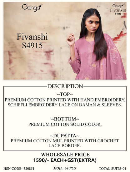 Fivanshi S4915 Ganga Cotton Plazzo Style Suits Exporter India