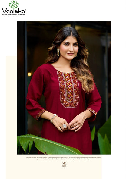 Five Star Vol 2 Vaniska Vatican Silk Long Straight Kurti Wholesaler Ahmedabad