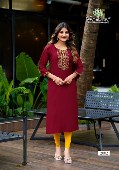 Five Star Vol 2 Vaniska Vatican Silk Long Straight Kurti Wholesaler Ahmedabad