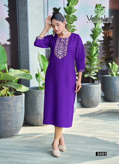 Five Star Vol 3 Vaniska Vatican Silk Long Straight Kurti Exporter