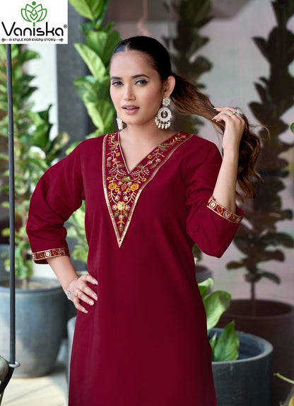 Five Star Vol 3 Vaniska Vatican Silk Long Straight Kurti Exporter