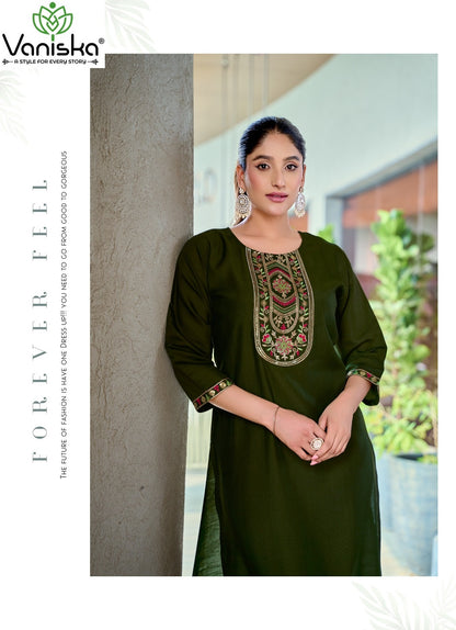 Five Star Vol 3 Vaniska Vatican Silk Long Straight Kurti Exporter