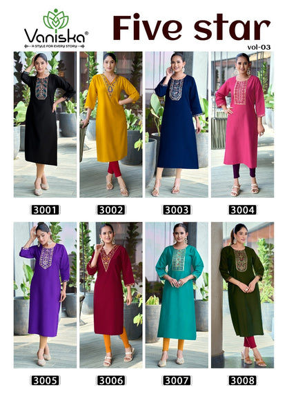 Five Star Vol 3 Vaniska Vatican Silk Long Straight Kurti Exporter