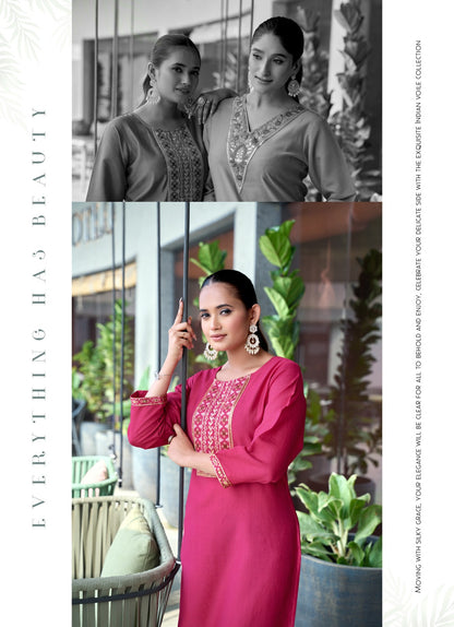 Five Star Vol 3 Vaniska Vatican Silk Long Straight Kurti Exporter