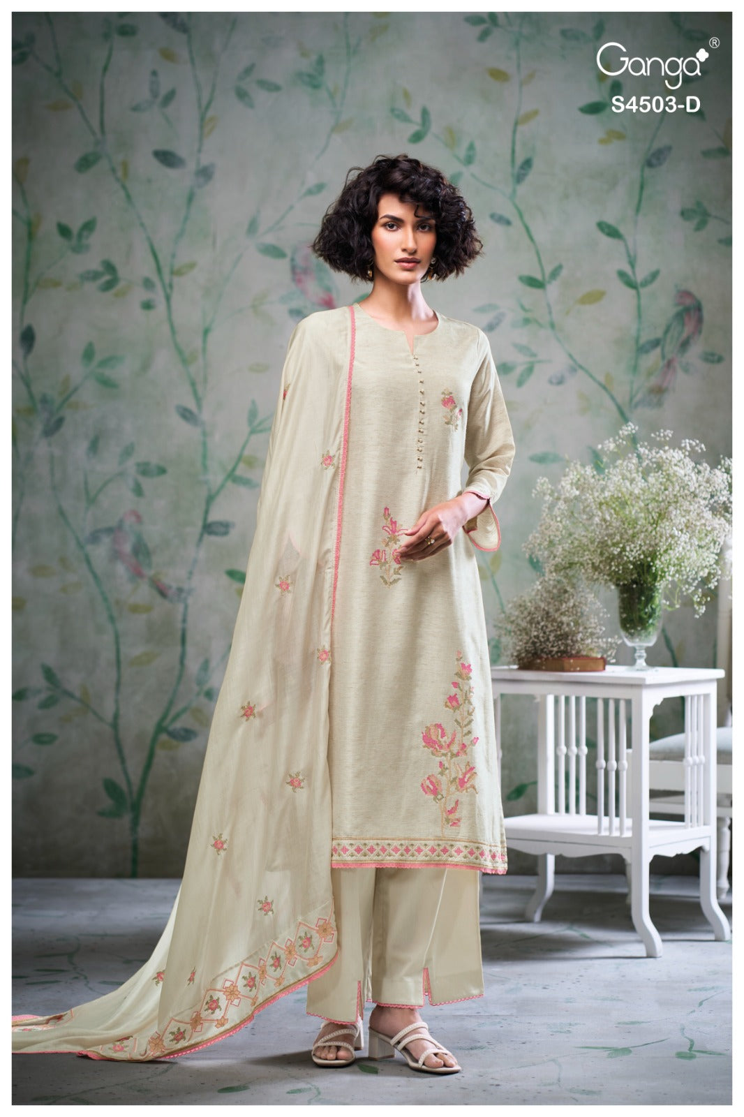 Fivya 4503 Ganga Bemberg Silk Plazzo Style Suits Wholesale