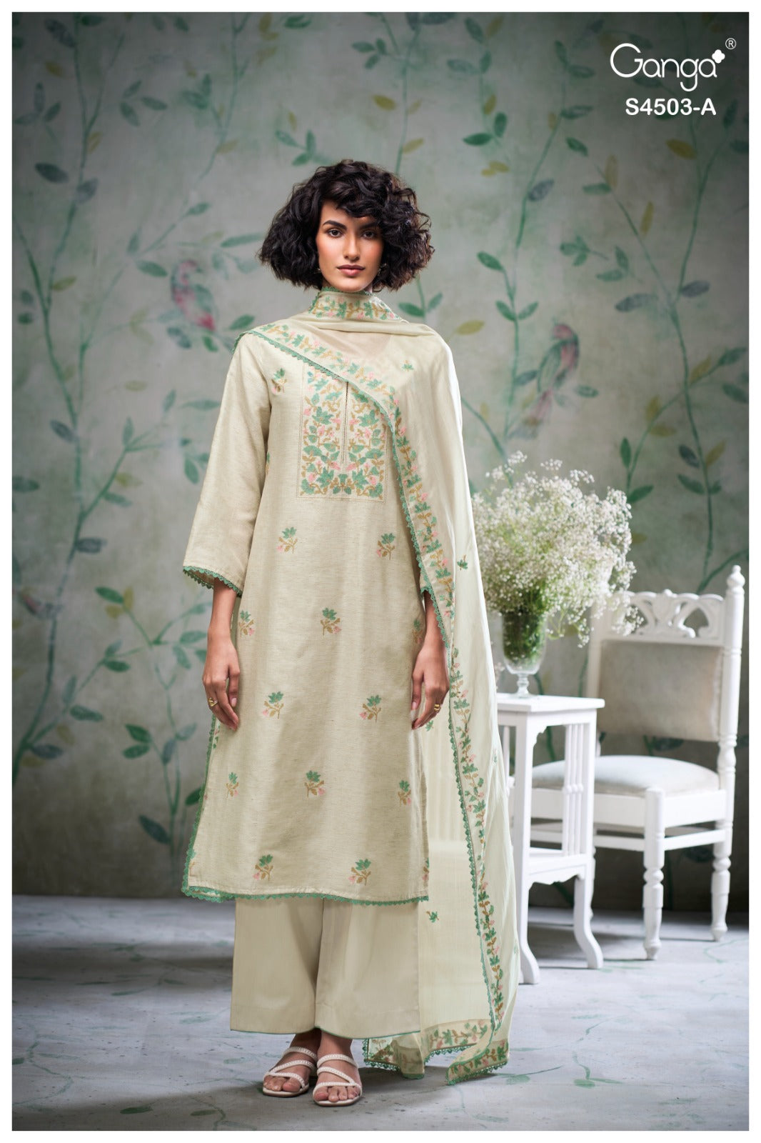 Fivya 4503 Ganga Bemberg Silk Plazzo Style Suits Wholesale