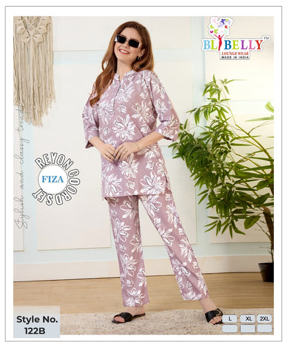 Fiza 120-122 Belly Rayon Co Ord Set Wholesaler Gujarat