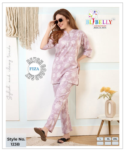 Fiza 120-122 Belly Rayon Co Ord Set Wholesaler Gujarat