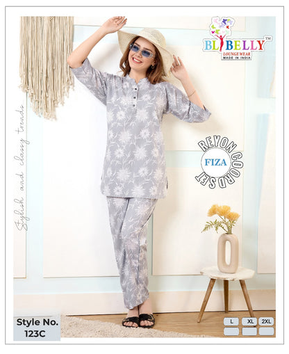 Fiza 120-122 Belly Rayon Co Ord Set Wholesaler Gujarat
