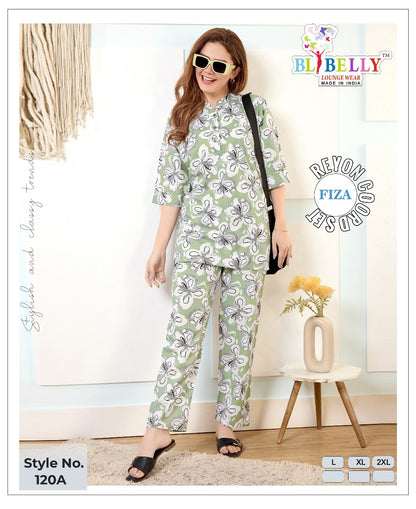 Fiza 120-122 Belly Rayon Co Ord Set Wholesaler Gujarat