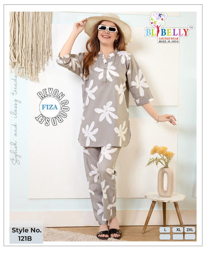 Fiza 120-122 Belly Rayon Co Ord Set Wholesaler Gujarat