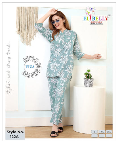 Fiza 120-122 Belly Rayon Co Ord Set Wholesaler Gujarat