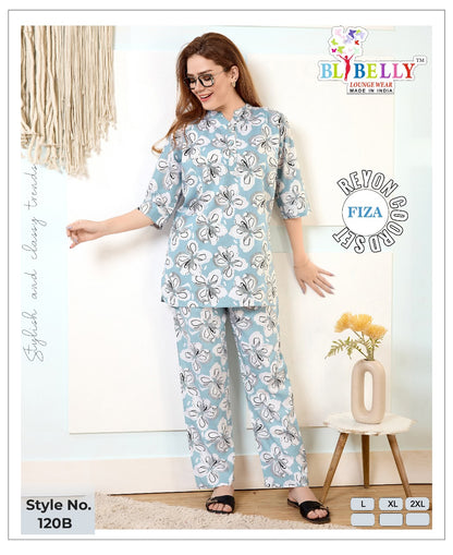 Fiza 120-122 Belly Rayon Co Ord Set Wholesaler Gujarat