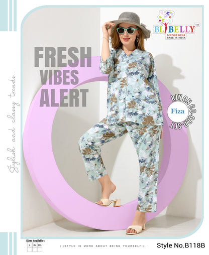 Fiza B115-119 Belly Rayon Co Ord Set Wholesale