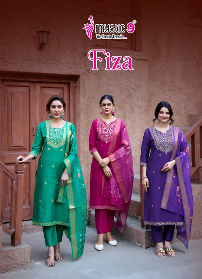 Fiza Vol 3 Mystic 9 Banglori Silk Readymade Pant Style Suits Wholesaler Ahmedabad
