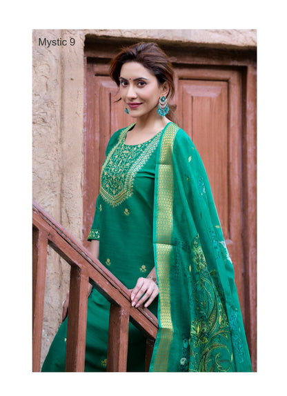 Fiza Vol 3 Mystic 9 Banglori Silk Readymade Pant Style Suits Wholesaler Ahmedabad