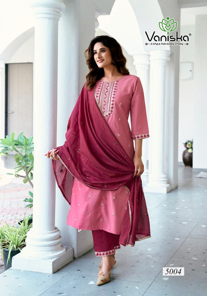 Fiza Vol 5 Vaniska Roman Silk Readymade Pant Style Suits Wholesaler Ahmedabad