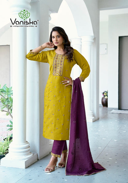 Fiza Vol 5 Vaniska Roman Silk Readymade Pant Style Suits Wholesaler Ahmedabad
