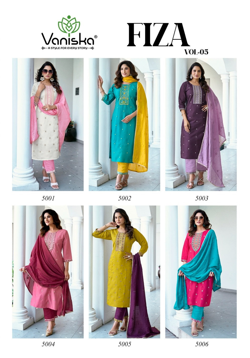 Fiza Vol 5 Vaniska Roman Silk Readymade Pant Style Suits Wholesaler Ahmedabad