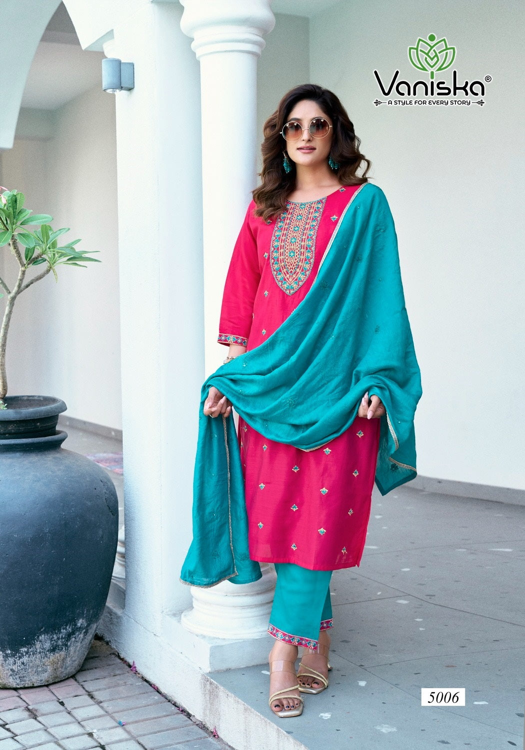 Fiza Vol 5 Vaniska Roman Silk Readymade Pant Style Suits Wholesaler Ahmedabad