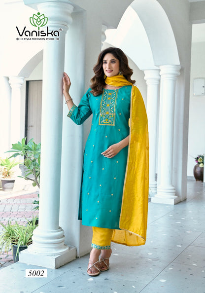 Fiza Vol 5 Vaniska Roman Silk Readymade Pant Style Suits Wholesaler Ahmedabad