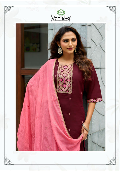 Fiza Vol 6 Vaniska Roman Silk Readymade Pant Style Suits Manufacturer Ahmedabad