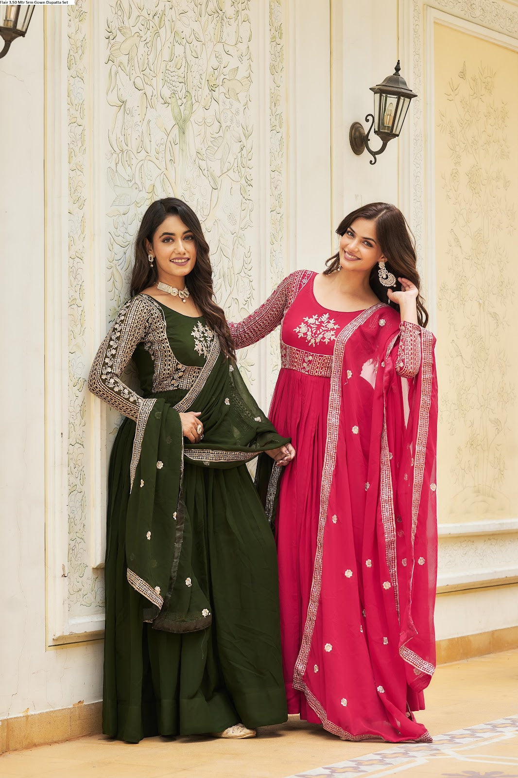 Flair 3.50 Mtr Srm Fox Georgette Gown Dupatta Set Exporter Gujarat