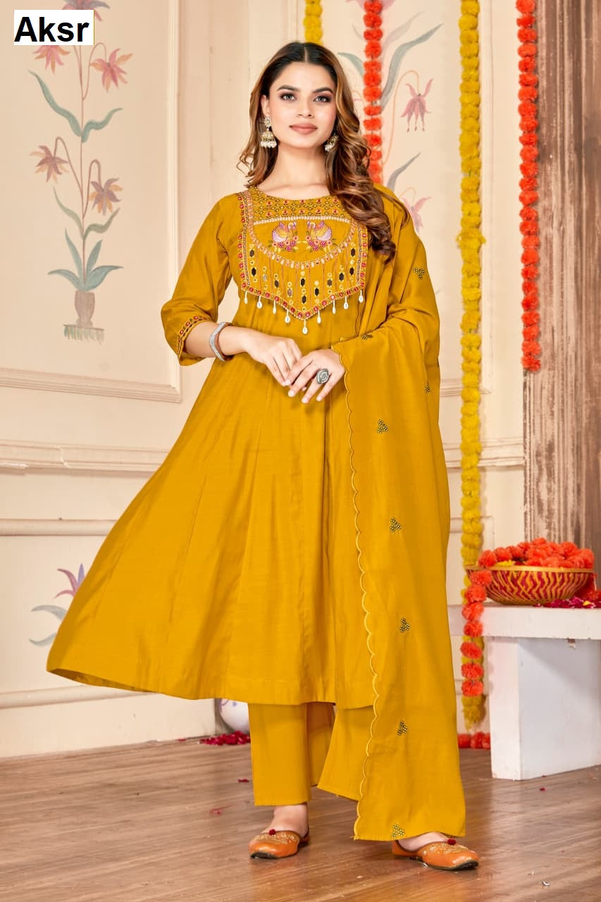 Flairy Design 0109 Aksr Roman Silk Readymade Anarkali Suits Exporter Ahmedabad