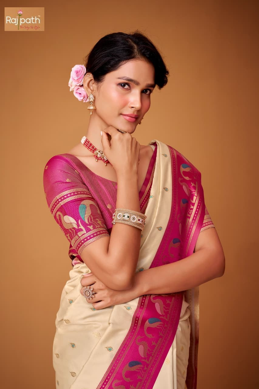 Flamingo Sattin Rajpath Sarees Exporter