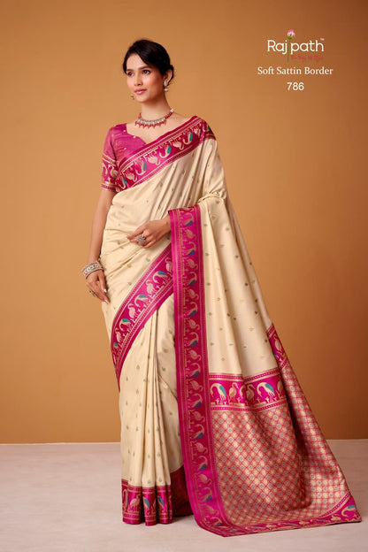 Flamingo Sattin Rajpath Sarees Exporter