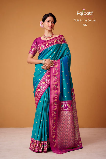 Flamingo Sattin Rajpath Sarees Exporter
