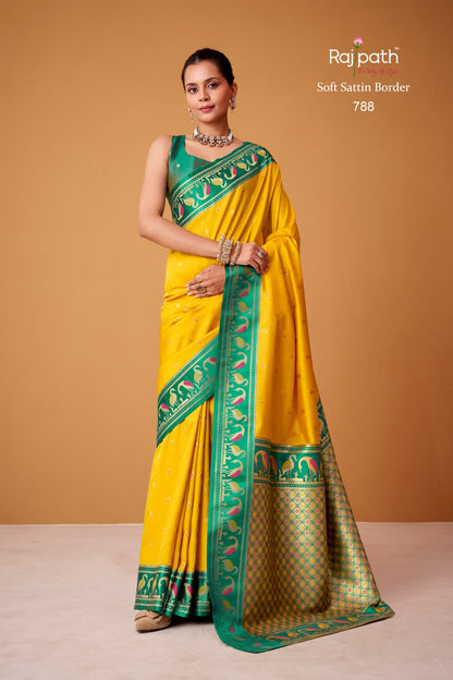 Flamingo Sattin Rajpath Sarees Exporter