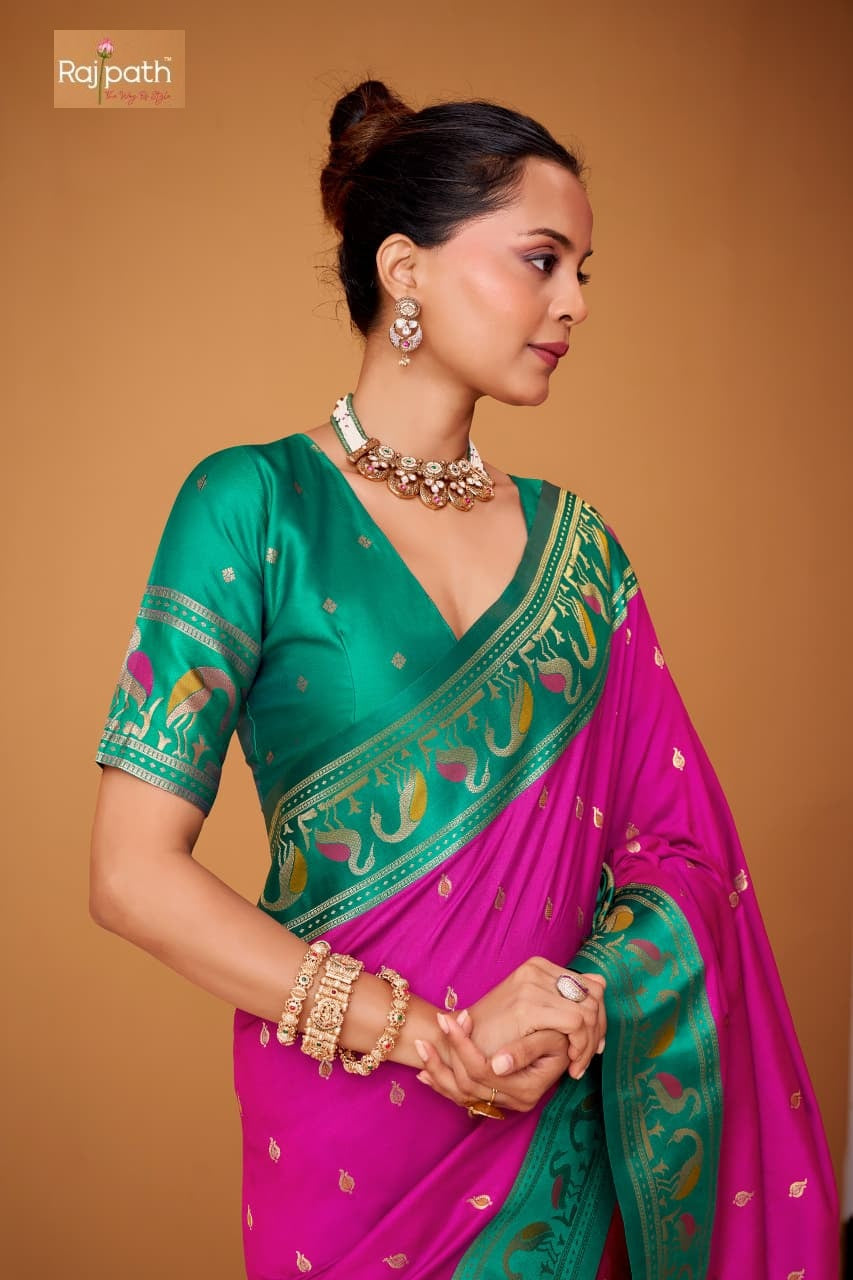 Flamingo Sattin Rajpath Sarees Exporter