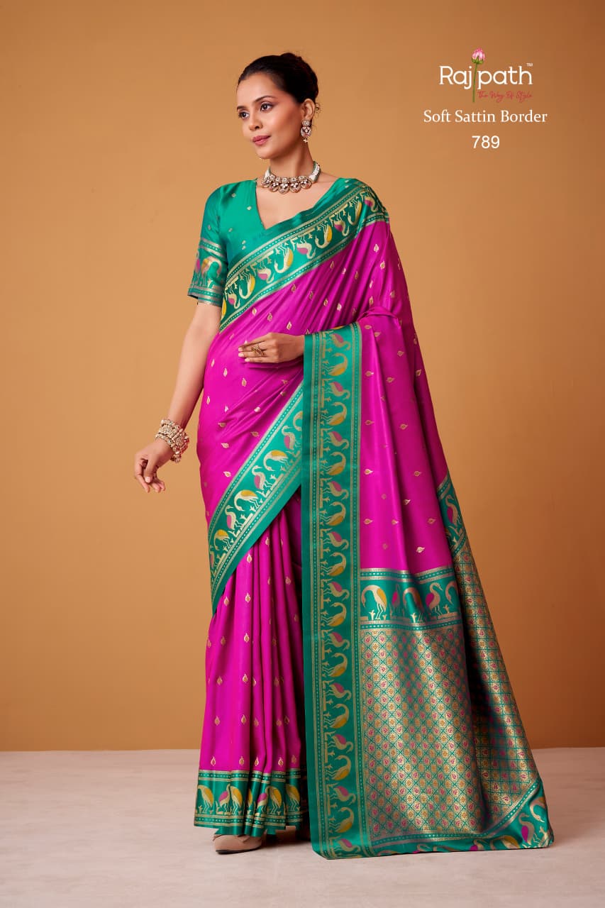 Flamingo Sattin Rajpath Sarees Exporter