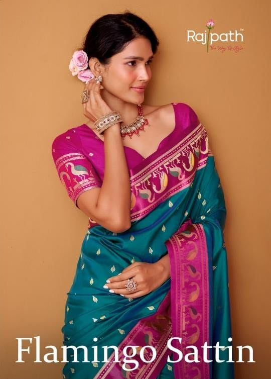 Flamingo Sattin Rajpath Sarees Exporter