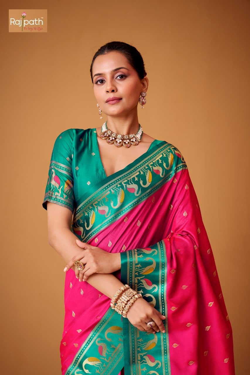 Flamingo Sattin Rajpath Sarees Exporter