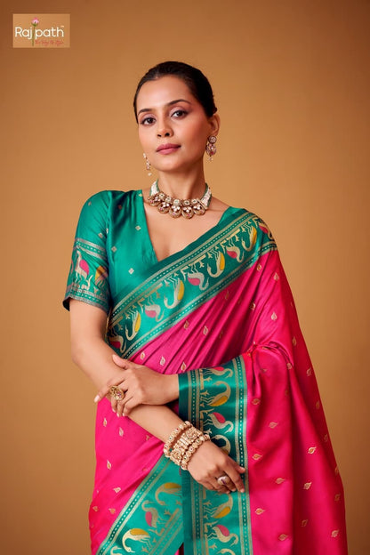 Flamingo Sattin Rajpath Sarees Exporter