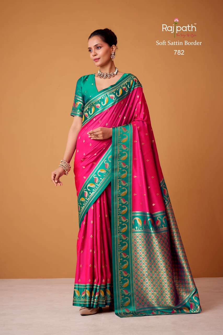 Flamingo Sattin Rajpath Sarees Exporter
