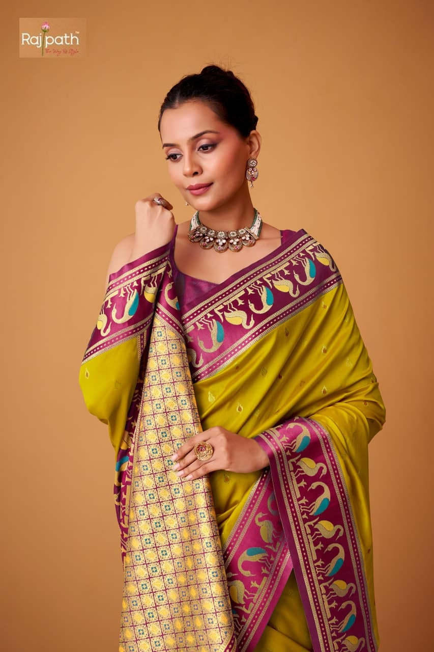 Flamingo Sattin Rajpath Sarees Exporter