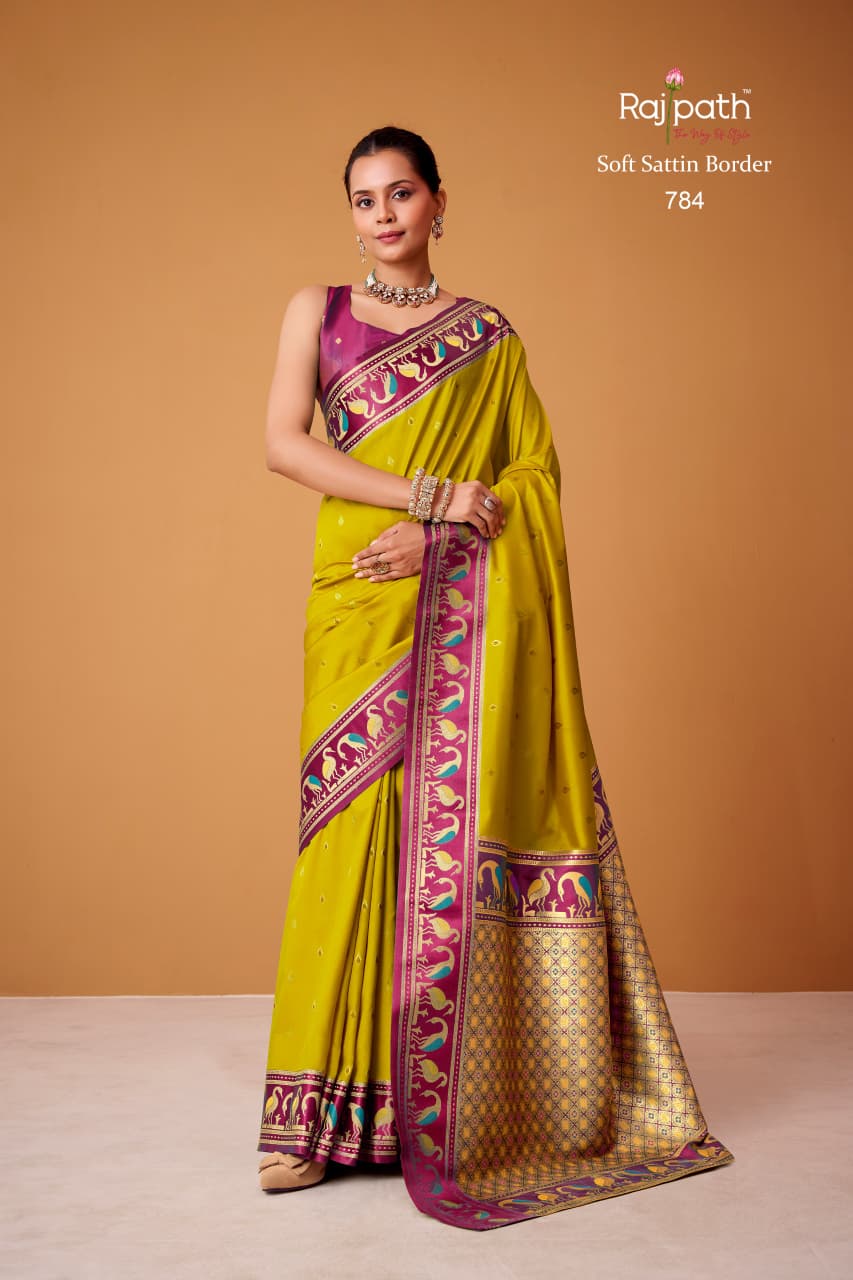 Flamingo Sattin Rajpath Sarees Exporter